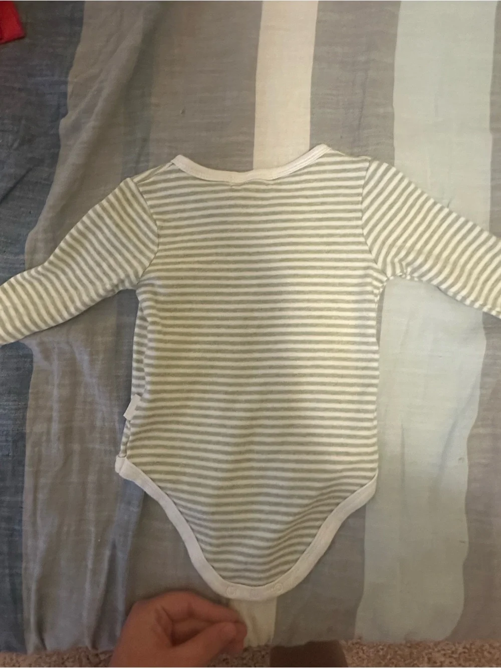 Neutral Stripe Long-Sleeve One-Piece Bodysuit in Cream and Sage